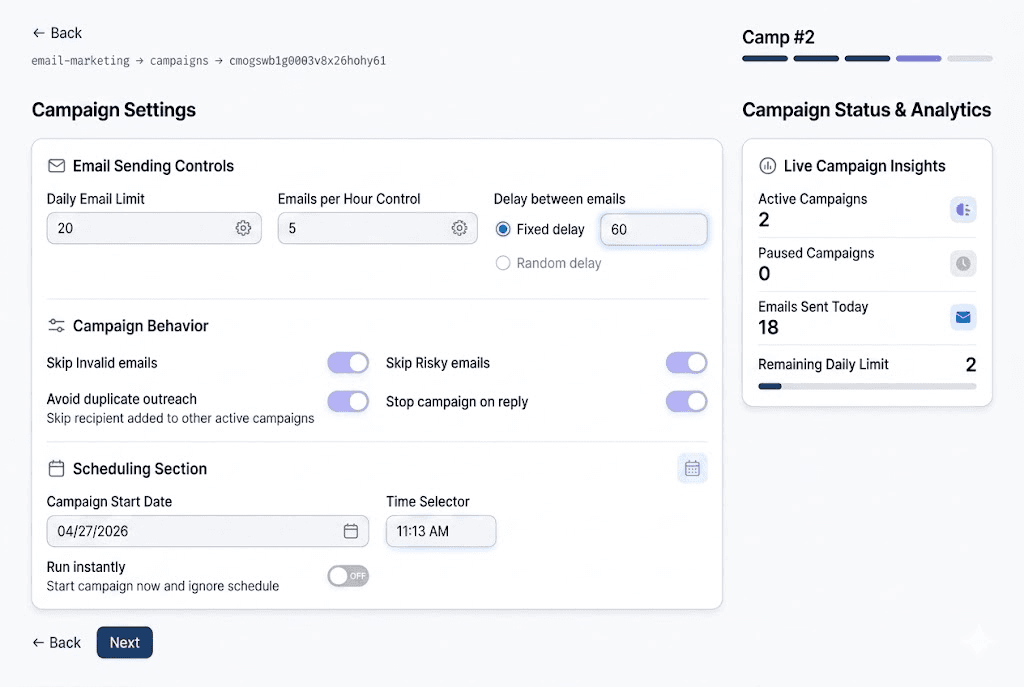 Campaign sending settings